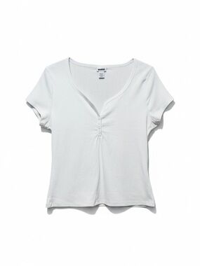 Rue 21 White Ribbed Button Henley Top – Size Large